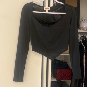 Open Edit Black Long Sleeve Crop Top